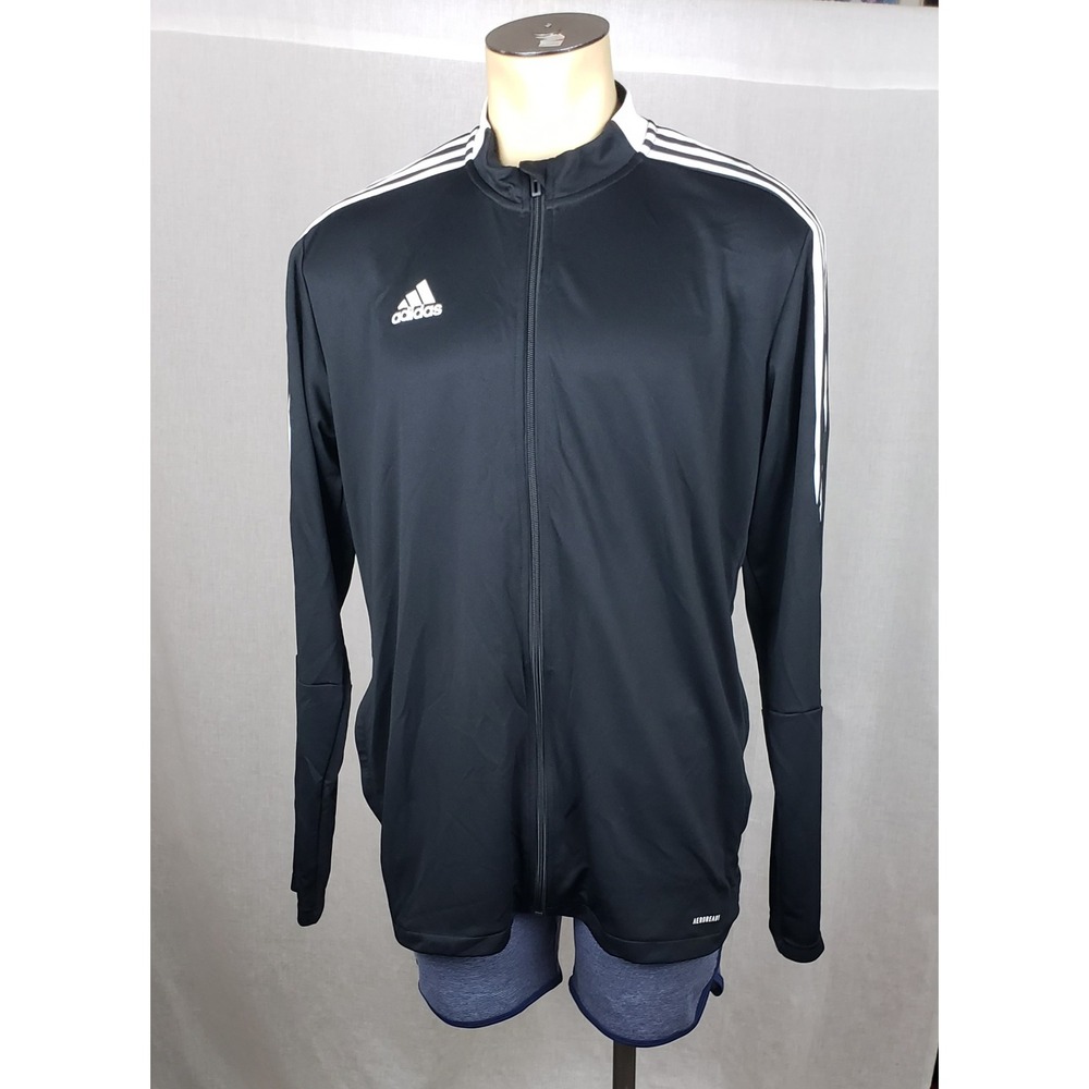 Adidas Mens XL Primegreen Aeroready Full Zip Track Jacket Black White Stripes